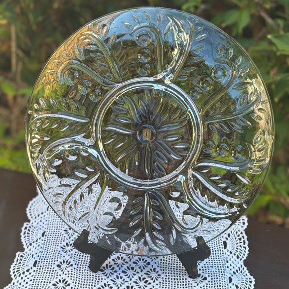 Vintage Federal Glass Clear Leaf Dot Pattern Divided Serving Charcuterie Plate - Picture 2 of 12